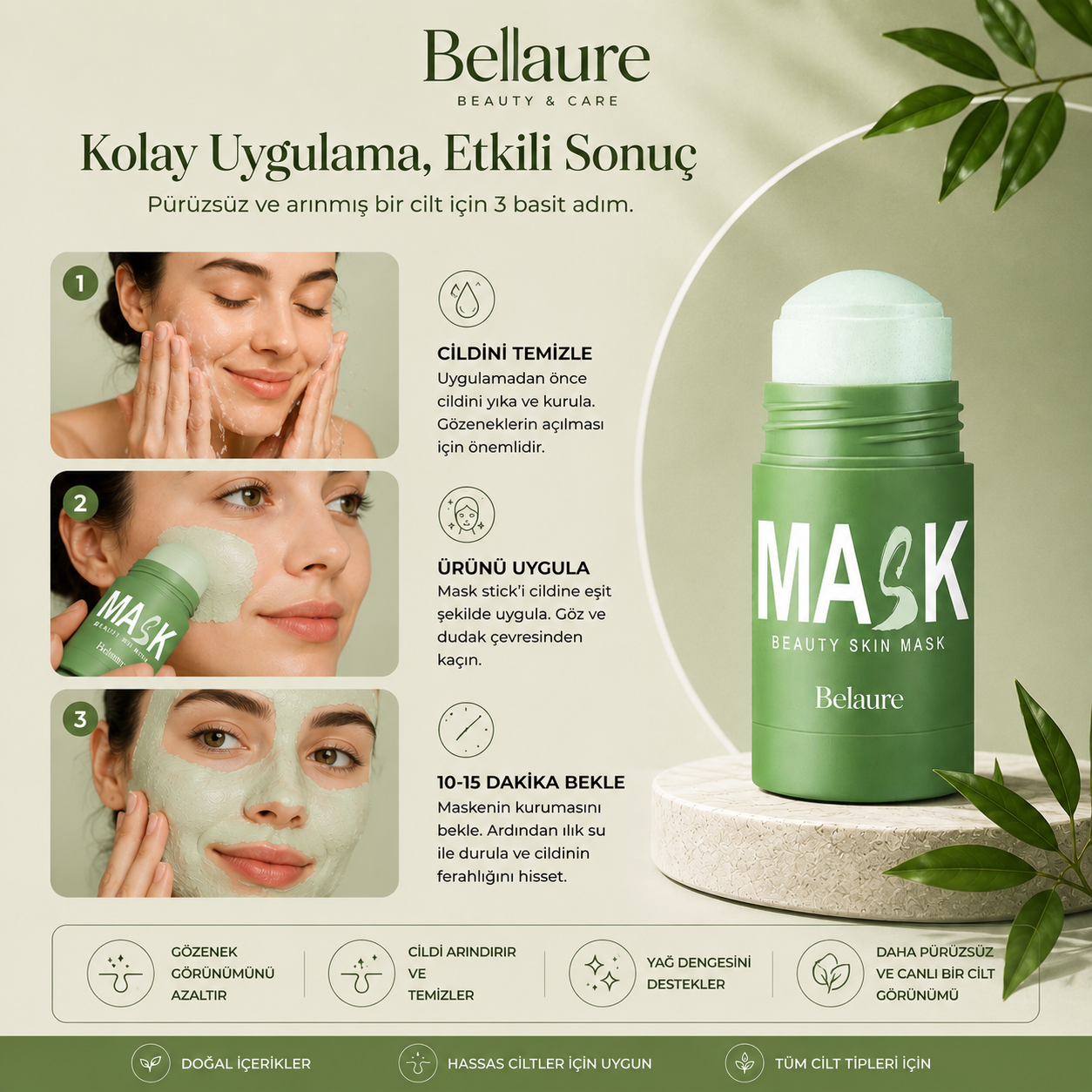 Belaure™ Yeşil Çay Özlü Siyah Nokta Ve Sivilce Maskesi