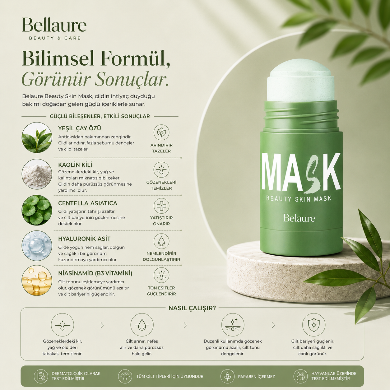 Belaure™ Yeşil Çay Özlü Siyah Nokta Ve Sivilce Maskesi