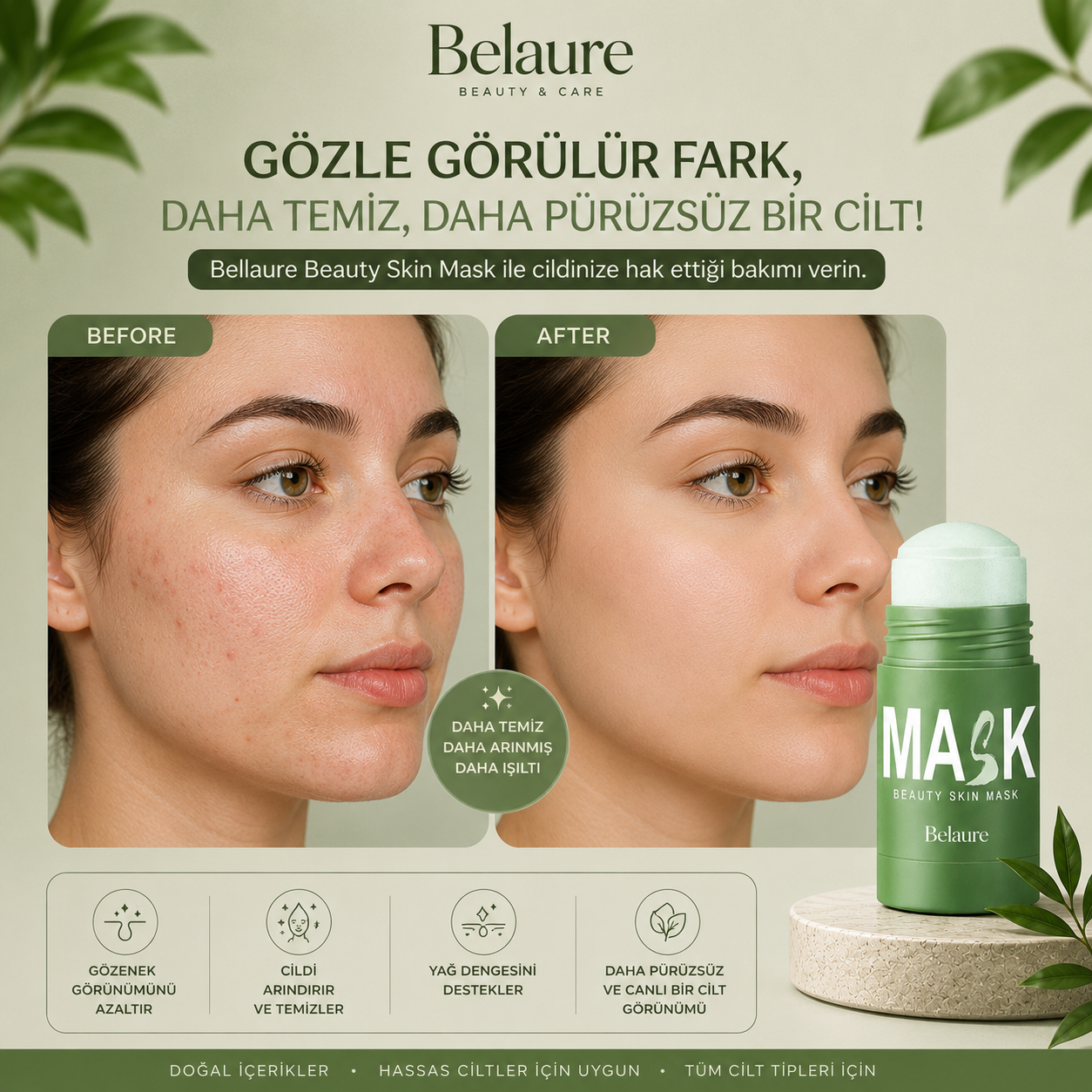 Belaure™ Yeşil Çay Özlü Siyah Nokta Ve Sivilce Maskesi