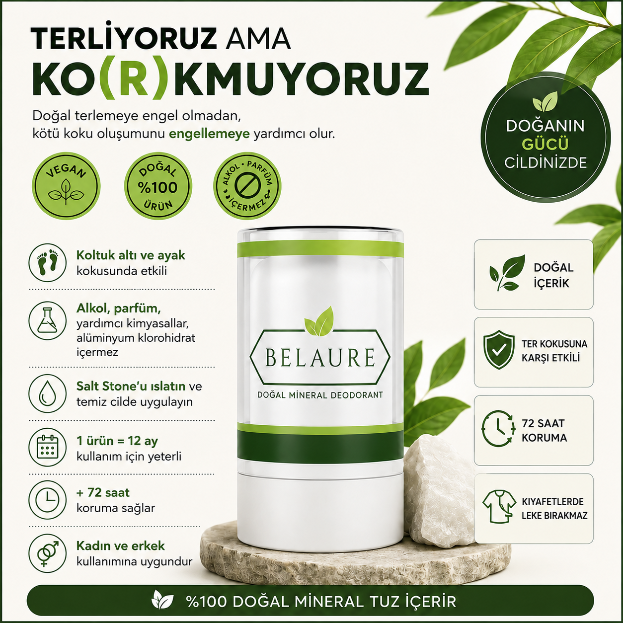 Belaure™ Doğal Mineral Tuz Taşı Roll-On Deodorant Unisex